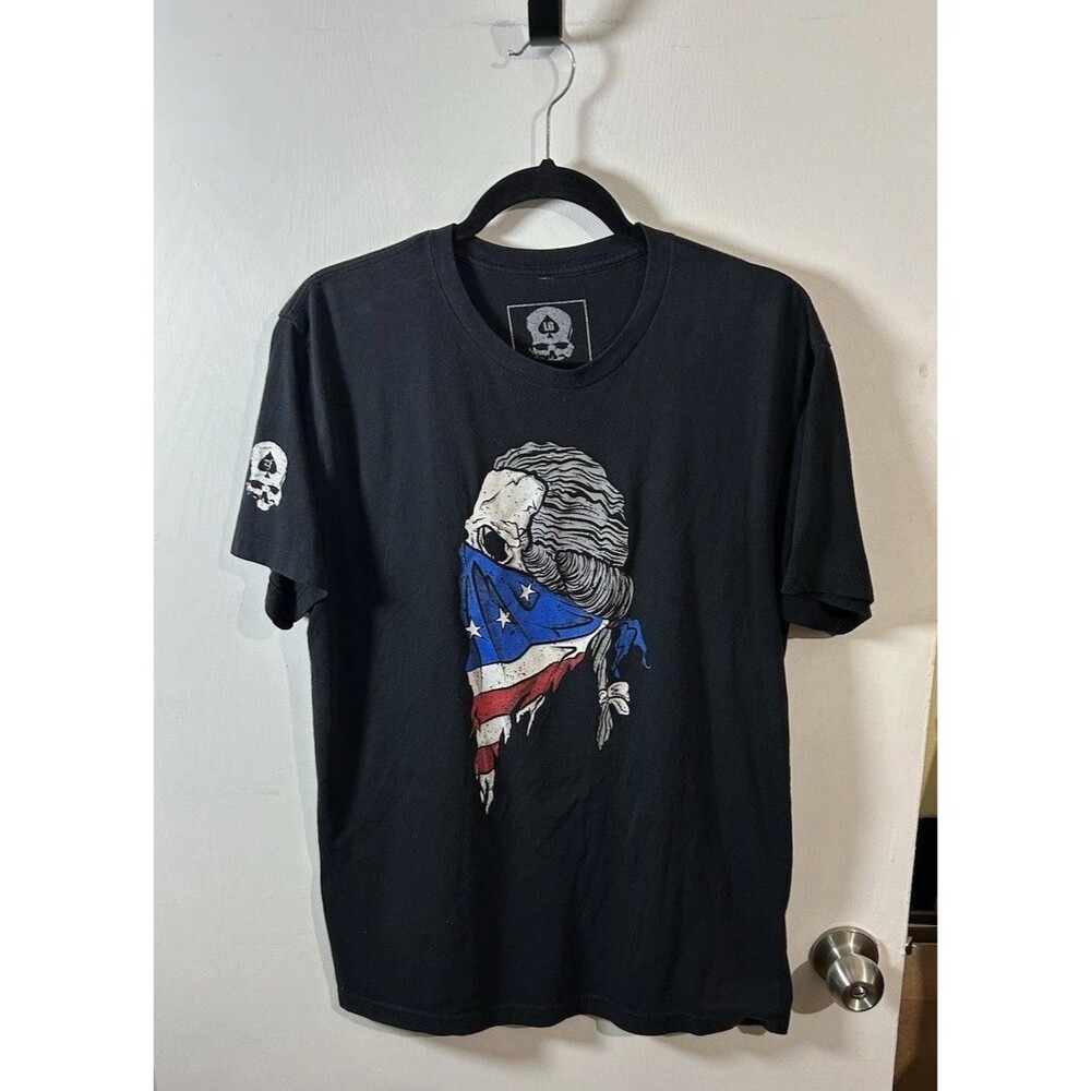 Zero Foxtrot Graphic Tee Mens L Black Patriot USA Flag Bandit Skull Skull Logo